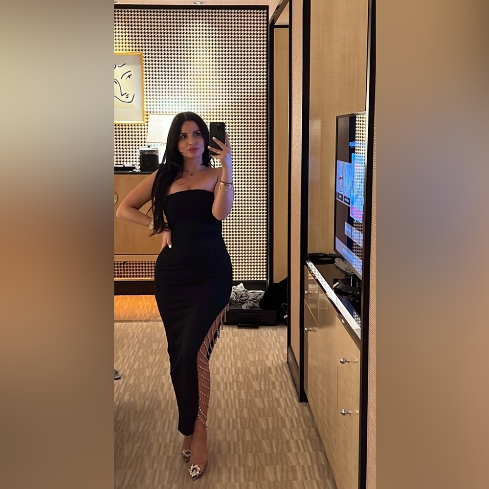 NBD Black Midi Dress with Silver Accents